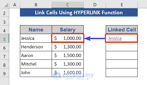 Link Two Cells Using Hyperlink Function