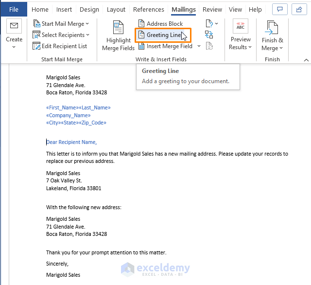 Greeting Line-Creating a Mailing List in Excel