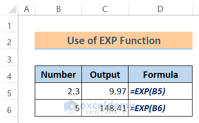 Excel Math and Trig Functions: Use of EXP Function