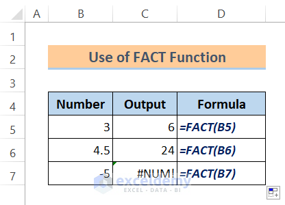 Excel Math and Trig Functions: Use of FACT Function