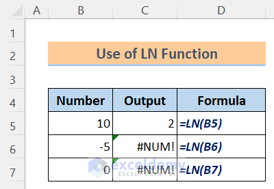 Excel Math and Trig Functions: Use of LN Function
