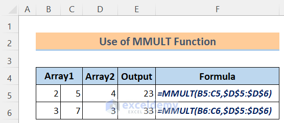 Excel Math and Trig Functions: Use of MMULT Function