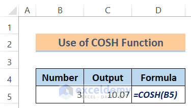 Excel Math and Trig Functions: Use of COSH Function