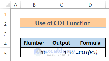 Excel Math and Trig Functions: Use of COT Function
