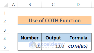 Excel Math and Trig Functions: Use of COTH Function