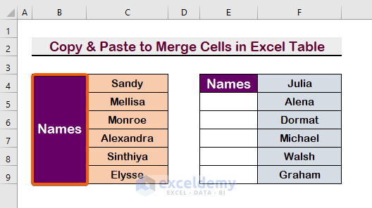 Apply the Copy & Paste Option to Merge Cells in Excel Table