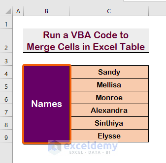 Run a VBA Code to Merge Cells in Excel Table