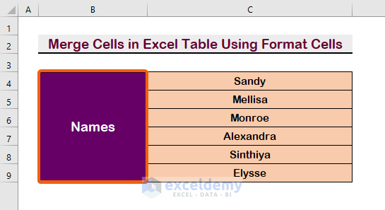 Merge Cells in Excel Table Using Format Cells