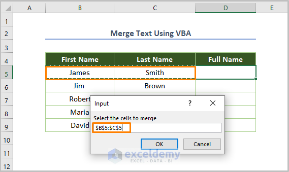 Merge Text Using VBA