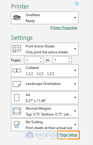 Modifying Page Setup Option of Print Settings in Excel