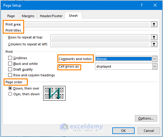 Modifying Page Setup Option of Print Settings in Excel