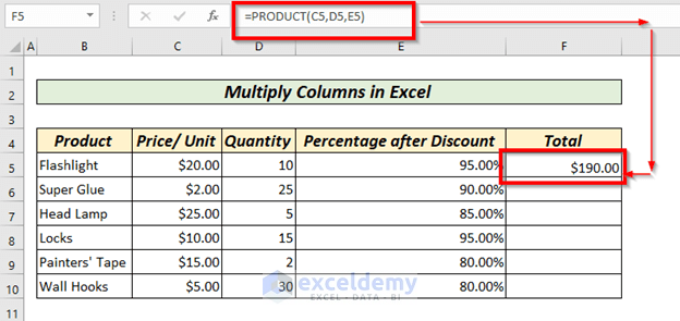 Multiply Columns in Excel
