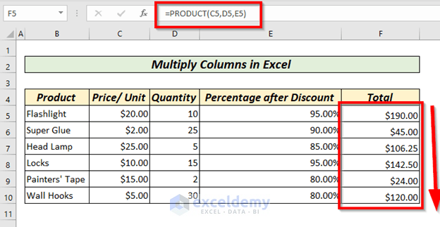 Multiply Multiple Columns with PRODUCT Function