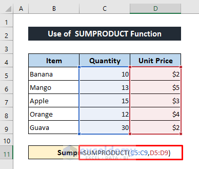 SUMPRODUCT Function to Multiply in Excel