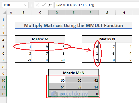 Multiply two matrices in excel