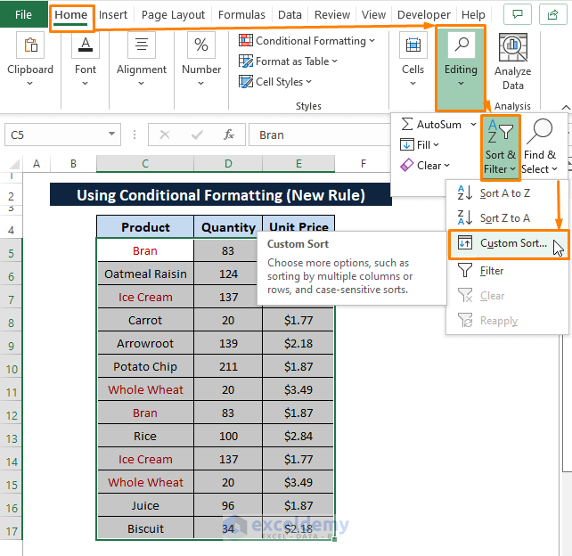 Custom sort-How to Remove Both Duplicates in Excel