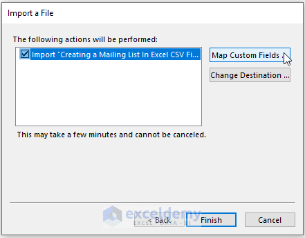 Map custom fields-Creating a Mailing List in Excel