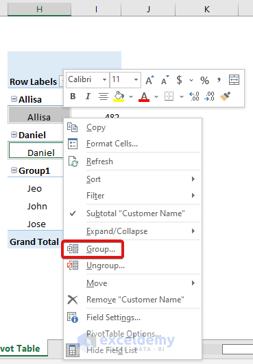 Create a Pivot Table and Apply Grouping