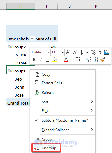 Undo Grouping From Pivot Table: