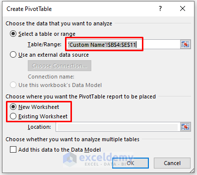 Different Custom Name to Solve If a PivotTable Field Name Already Exists