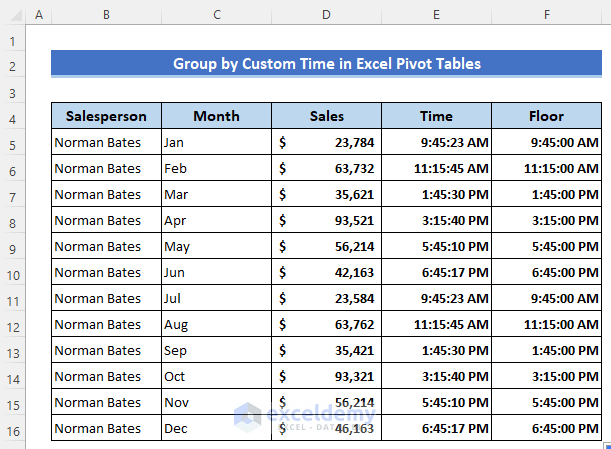 Make Group by Time in Excel Pivot Tables