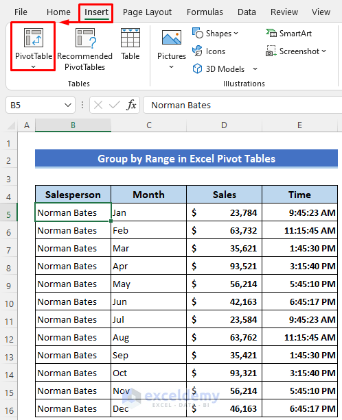 Create Group by Range in an Excel Pivot Table