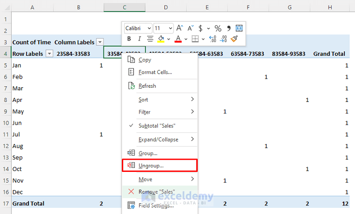 Ungroup in Pivot table