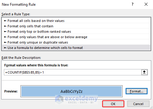 Preview of Formatting Rule