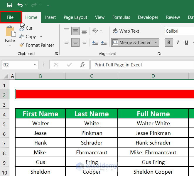 Apply Fit Sheet on One Page to Print Full Page in Excel