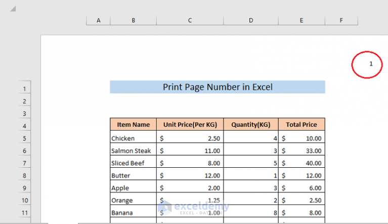 How to Print Page Number in Excel (5 Easy Ways) - ExcelDemy