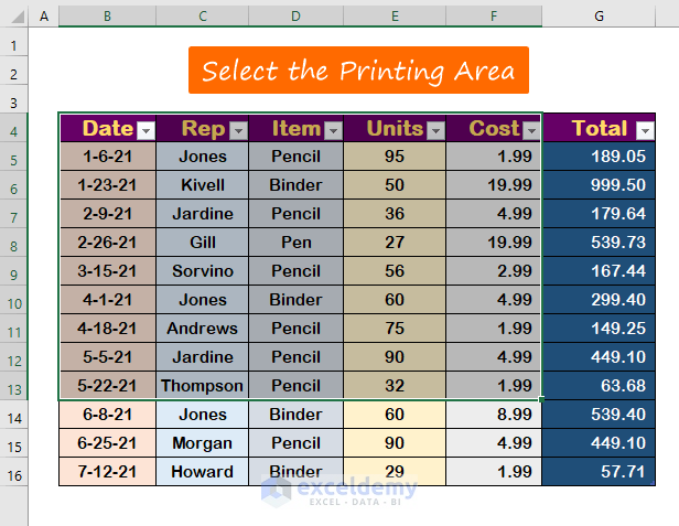 Use the Page Layout Option to Print Selected Area in Excel