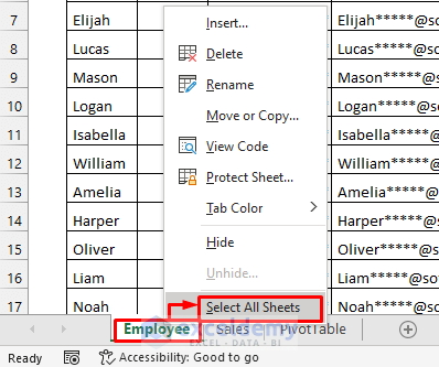 select all sheets to print