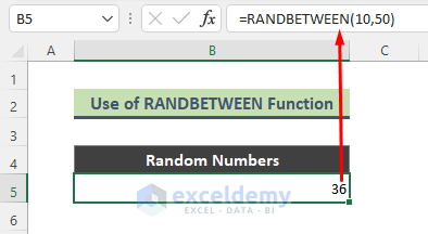 Apply RANDBETWEEN Function as Random Number Generator in a Range