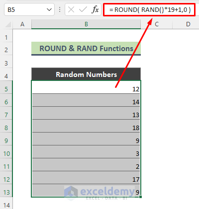 Excel ROUND and RAND Functions Combination as Random Number Generator in a Range