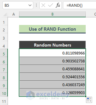 Use Excel RAND Function to Generate Number Between a Range