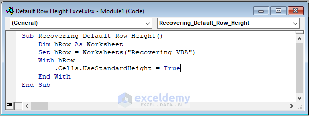 Recovering Excel Default Row Height Using VBA