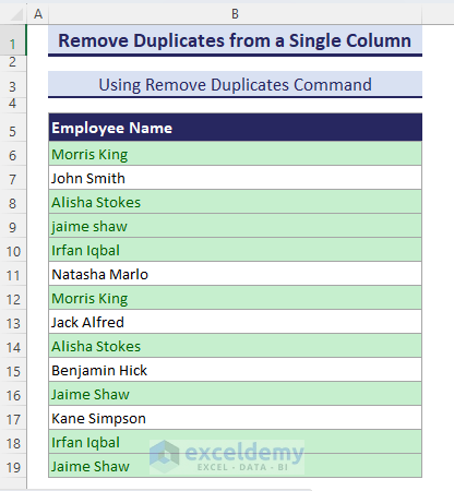 highlighting duplicates with the Conditional Formatting tool.