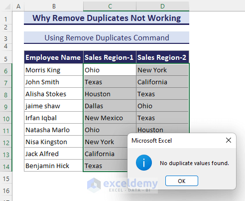 Selecting data and applying the Remove Duplicates command