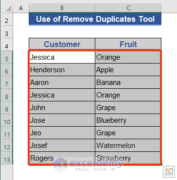 Remove Duplicate Values Using the Remove Duplicates Command