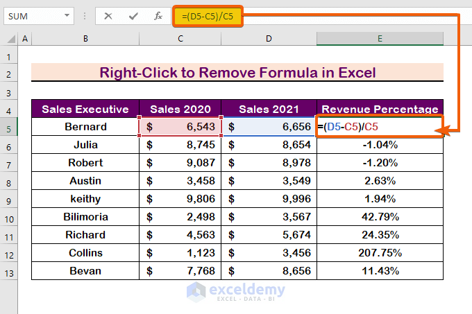 Right-Click to Remove Formula in Excel and Keep Values