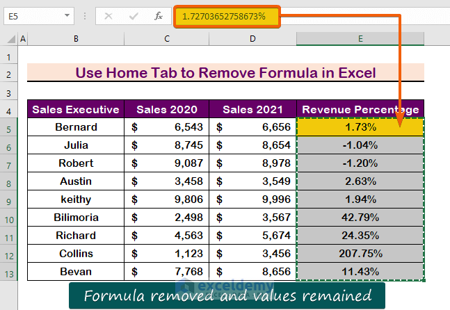 Right-Click to Remove Formula in Excel and Keep Values
