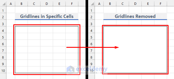  Gridlines removed from specific cells in Excel