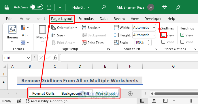 Remove Gridlines from All or Multiple Worksheets