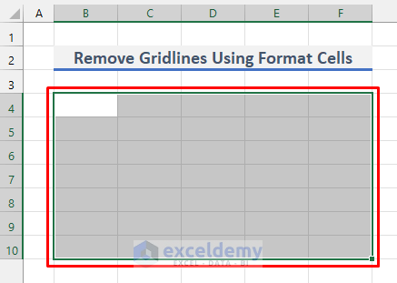 Selection of Specific Cells in Excel to Remove Gridlines from Them