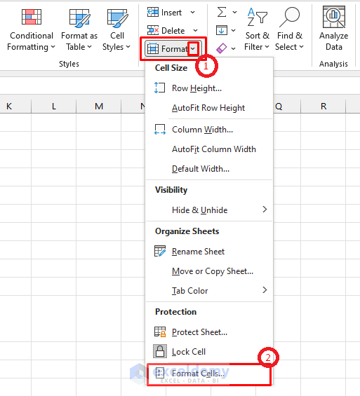Format Cells Dialog Box in Excel to Remove Gridlines from Specific Cells
