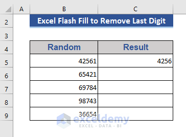 Withdraw Last Number Using Excel Flash Fill