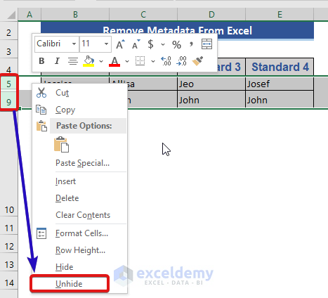 Remove Hidden Rows and Columns from Excel