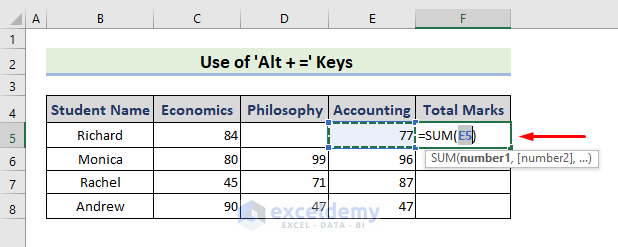 Excel ‘Alt + =’ Shortcut in Row Limitations