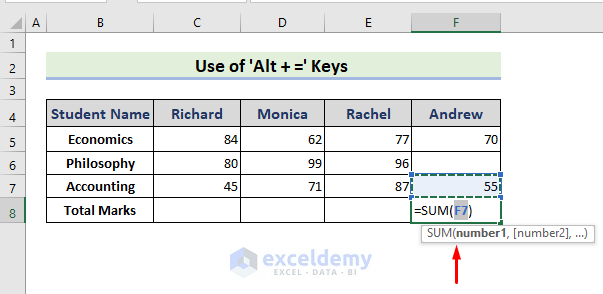 Limitations of Excel ‘Alt + =’ Shortcut in Column