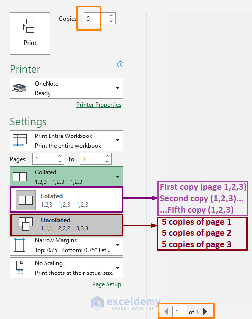 Selecting Collated or Uncollated from Print Settings